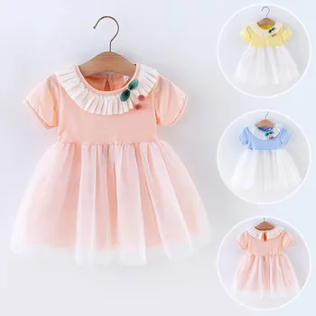 0-3 години малки момичета тюл принцеса рокли лято бебе момичета къс ръкав рожден ден рокля високо качество дропшипинг