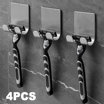 1-4pcs стена бръснач притежателя съхранение кука неръждаема стомана мъже самобръсначка съхранение багажник самобръсначка рафт закачалка стойка бръснач нож притежателя куки