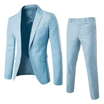 1 комплект стилен официален костюм красив костюм яке панталони дълъг ръкав един бутон джобове костюм комплект сватба носенето