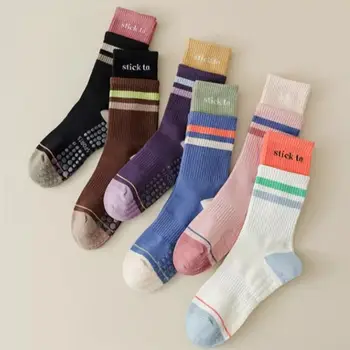 1 чифт памучни йога чорапи пилатес антиплъзгащи силиконови спортни чорапи Mid-tube професионални фитнес чорапи на закрито