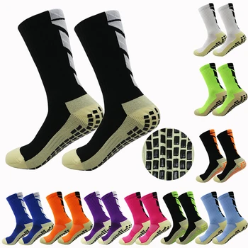 1 чифта мъжки тренировъчни чорапи, облицовани с чорапи до глезена мода многоцветни спортни нехлъзгащи се чорапи футболни чорапи с гумен баске