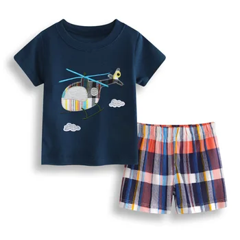 100% памук хеликоптер бебе момче дрехи костюм новородено облекло комплекти деца тениска панталон лято облекло мек 6 -24 месец