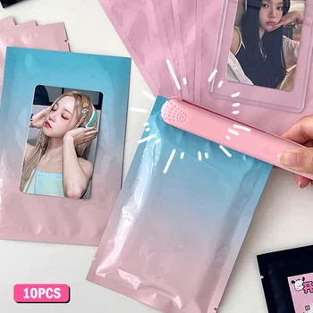 10PCS Запечатваща се синя розова градиентна опаковъчна чанта Преносим пластмасов плосък джоб Ziplock чанта подарък бижута за съхранение канцеларски материали