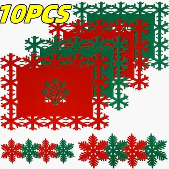 10PCS изолирани Коледа парти маса постелки hristmas снежинка филц placemat ресторант прибори за хранене мат нож и вилица покрива подложки