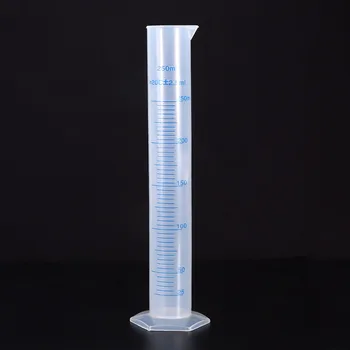 1pc пластмаса 250ml измервателен цилиндър прозрачна тръба със синя скала течност измервателен инструмент за химическа лаборатория направи вино