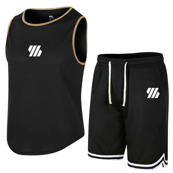 2023 Мъжки мускулест мъж отпечатани спортно облекло жилетка шорти лято мъжки фитнес печат без ръкави тениска + ежедневни шорти облекло комплект