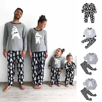 2023 Нов комплект пижами за ежедневно семейство Есен Зима Коледа Жени Мъже Бебе Деца Печат на мечки Спално облекло Нощно облекло Дрехи