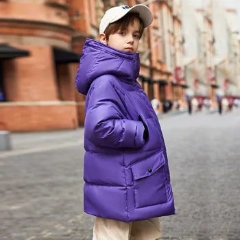 2023 Нови деца момче полихром дълго качулка бяла патица надолу връхни дрехи зимата нов корейски стил хлабав на открито топло палто