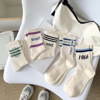 2023 Пролетни и есенни писма Бели чорапи, Mid Tube Чорапи, Японски памук Спортни Двойка Чорапи
