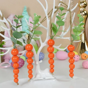 2024 Великденски морков дървени мъниста низ орнамент за декорация на дома консумативи Великденско парти висящи висулки детски подарък