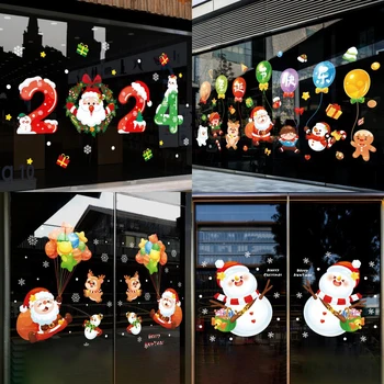 2024 Весела Коледа прозорец стикер Коледа прозорец декорация статични стикери снежинка Дядо Коледа лосове Коледа стена стикер