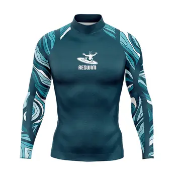 2024 Мъжки Обрив Guard Сърфиране Гмуркане Бански Плаж UV защита Бански костюми Дълъг ръкав Тясна риза Плувна тениска GYM Rashguard