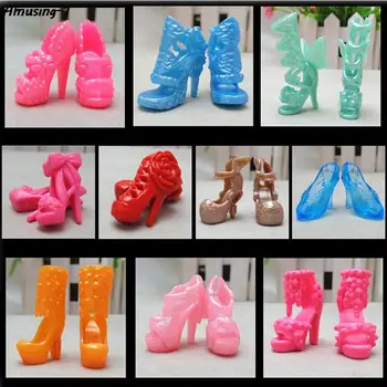 20Pcs/Lot превръзка лък висок ток сандали мода фиксирани стилове кукла обувки цвят случайни кукли аксесоари играчки