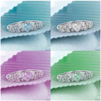 4 цвята модерен любов циркон сърце лист пръстен за жени момичета мода годеж сватбено тържество пръстени бижута ръка аксесоари
