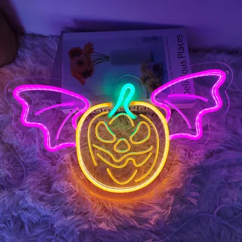 40cm Хелоуин тиква неон знак прилеп LED светлини за стена декор USB захранва неонови светлини за спалня подаръци Коледна украса