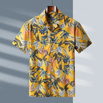 5XL 6XL 7XL Плюс размер флорална риза за мъже Summer Travel плаж стил риза с къс ръкав Бермудските острови цветен печат риза мъжки
