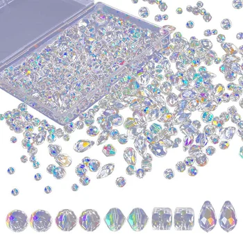 600Pcs Стъклени мъниста за бижута Изработване на кристални мъниста с контейнерна кутия Насипни стъклени мъниста DIY Колие Гривна Обеци