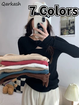 7 цвята Неправилни кухи пуловери Секси елегантен дизайн Тънък Harajuku корейски стил стилен моден шик mujer нов 2023 Daily