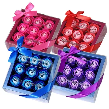 9 Подаръчна кутия за рози Сапун Цвете Подарък за Свети Валентин Рожден ден Сватбено откриване Практичен ръчен подарък