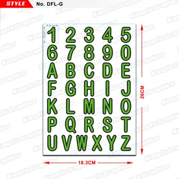 Aftermarket DIY номер табела азбука стикер лист за мотоциклет мотокрос декор етикет емблема DFL, зелен