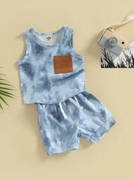 Baby Boys Tie-Dye Print Sleeveless Pocket Tank Tops and Shorts 2-Piece Summer Outfit Set