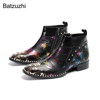 Batzuzhi 2021 100% нова марка мъжки ботуши черен цвят естествена кожа глезена ботуши мъже цип парти и сватба Botas Hombre, голям размер