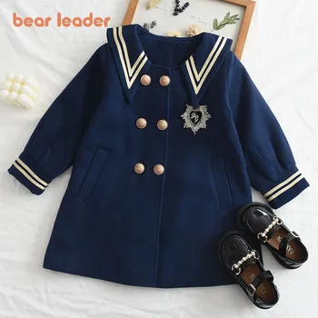 Bear Leader Палто за момичета 2023 Нови момичета ревера двойно копче джобно палто Модна академия стил топло палто Детски зимни дрехи
