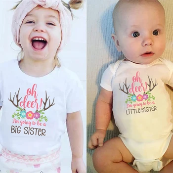 BIG сестра печат момичета летни дрехи бебе момичета гащеризон малка сестра тениска дете топ тройници сестри сладка рокля