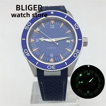 BKIGER 41mm Seiko NH35A Автоматичен механичен луксозен мъжки часовник Sapphire Glass 100m водоустойчив светлинен циферблат Дата гумена каишка