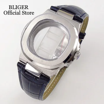 BLIGER 38mm квадратен часовник случай годни NH35A NH36A NH34 автоматично движение от неръждаема стомана стъкло обратно кожена каишка