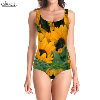 CLOOCL 2023 Плажен басейн бански костюм едно парче износване слънчоглед печат плуване спортно облекло бански костюм за дами елегантен бански костюм
