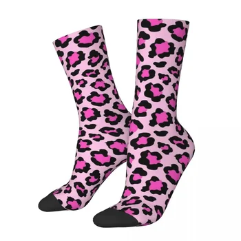 Crazy Design Pink Cheetah Sports Socks Cow Pattern Polyester Middle Tube Socks for Women Men Breathable