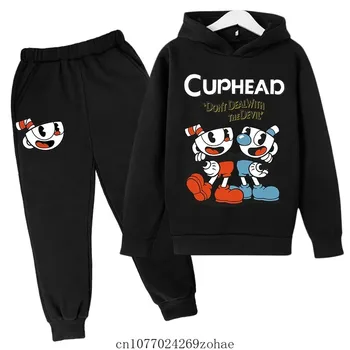 Disney 4-14 Y Суитчър за момчета момичета cuphead- Детски дрехи 2piece костюм за деца момчета Детски качулки пуловер + панталон