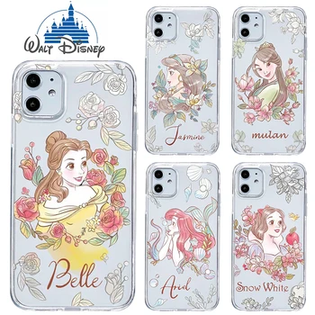 Disney Princess Belle Girls силиконов калъф за телефон за IPhone 13 12 11 Pro Max Cute Anime Shockproof Phone Cover за IPhone XS XR