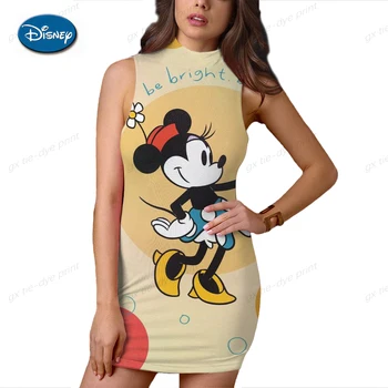 Disney карикатура печат без ръкави секси кльощава Мини Мики рокля лятна мода обвивка хип цвете печат плаж парти рокля