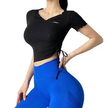 Fashion Gym Top SportsWear For Women Slim Running Fitness Clothes Short Sleeve Yoga Shirts Sport Top Breathable Fitness Yoga Top
