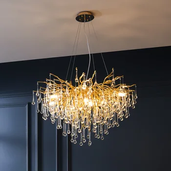 Gold LED полилеи осветление модерни клонове блясък за всекидневна Хотел зала декор висулка светлини окачване блясък