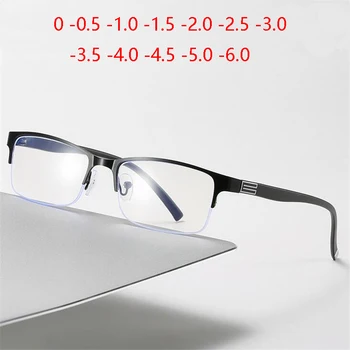 Half Frame Square Късогледи очила Жени Мъже Синя светлина Блокиране Минус Lens Рецепта Очила 0 -0.5 -0.75 ДО -6.0