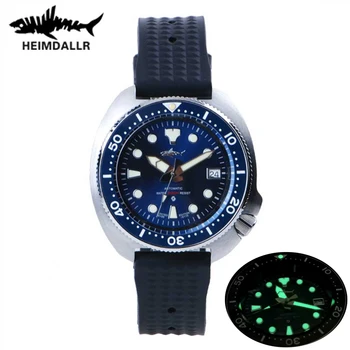 HEIMDALLR Mens Turtle Механичен часовник Blue Sapphire Crystal Ceramic NH35A Автоматични часовници 200M водоустойчив механичен часовник