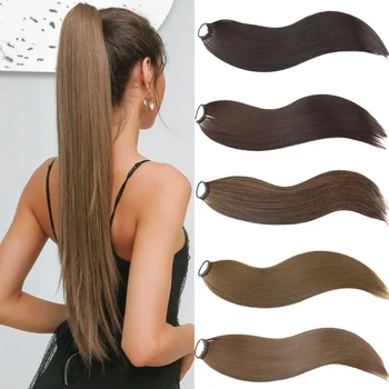 MISSQUEEN Синтетична дълга права конска опашка за коса 24-инчова перука за удължаване на косата на конска опашка, подходяща за ежедневно носене от жени