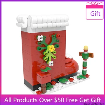MOC DIY идея Коледни ботуши блокове Дядо Коледа дава подаръци Мини градивни блокове Образователни тухли играчки за коледен подарък