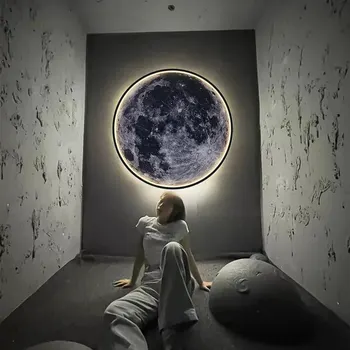 Moon стена лампа дистанционно управление безстепенно затъмняване декорация стая, хол нощна светлина за нощно легло спалня четене лампа