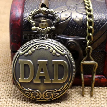 New 2014 Пристигане колекция верига голям размер DAD час гърдите Баща татко Коледа подарък джобен часовник P38C