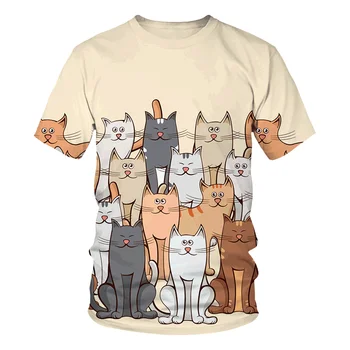 New Summer Tide Cartoon Cat Pattern Men T-Shirts Casual 3D Print Tees Hip Hop Personality Round Neck Short Sleeve Tops