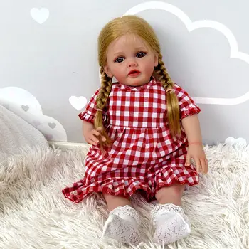 NPK 24inch Reborn Toddler Girl Betty Soft Cloth Body Rooted Blonde Hair Висококачествена ръчно рисувана кукла 3D кожа