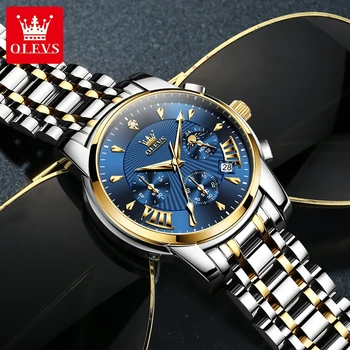 OLEVS мода мъже неръждаема стомана часовник луксозен календар кварцов ръчен часовник мъжки бизнес часовници за човек часовник Relogio Masculino