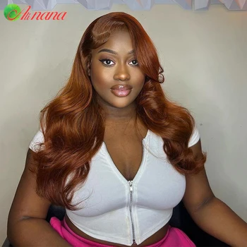 Orange Ginger Brown Colored Body Wave 13x6 Lace Fronal Wigs Pre-Plucked Baby Hair Transparent Lace 180% Density Human Hair Wig
