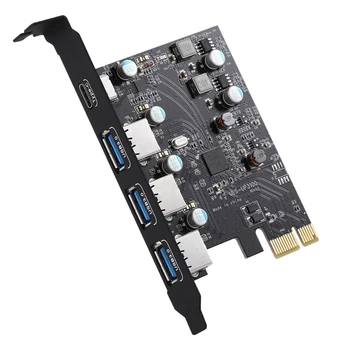 PCI-E към USB3.0 + тип C разширителна карта (Pcie карта)3 порта със свръхскоростен USB 3.0 PCI разширителна карта за Windows MAC OX