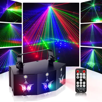 RGB дискотека DJ лъч лазерен светлинен проектор HOLDLAMP DMX дистанционно управление Strobe етап осветление ефект Коледа парти Хелоуин светлини