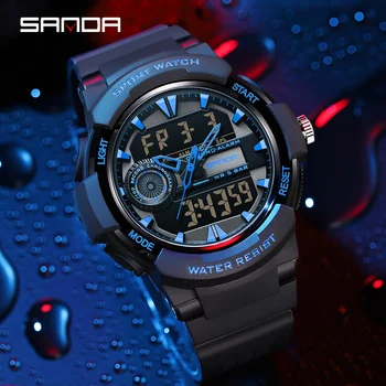 SANDA 2023 Спортни мъжки часовници на открито Top Brand Dual Display Watch 50M водоустойчив ръчен часовник за мъжки часовник Relogio Masculino